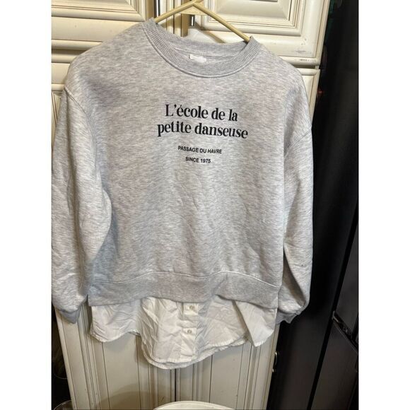 ZARA Women's Layered Shirt Crew Neck Pullover Sweatshirt Gray White Size 11-12 - Picture 3 of 9